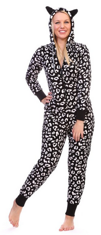 Totally Pink Women's Warm and Cozy Plush Onesie Pajama black grey leopard
