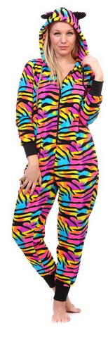 Totally Pink Women's Warm and Cozy Plush Onesie Pajama multi zebra