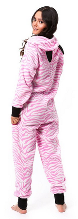 Totally Pink Women's Warm and Cozy Plush Onesie Pajama pink zebra