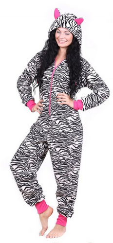 Totally Pink Women's Warm and Cozy Plush Onesie Pajama zebra