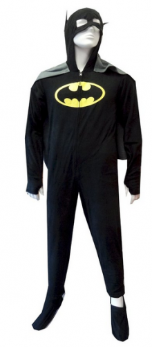 Batman or BatGirl Hooded Fleece One Piece Footie Pajama with Cape for men