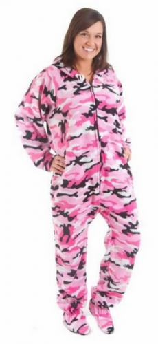 Forever Lazy Unisex Footed Adult Onesie Pink camo