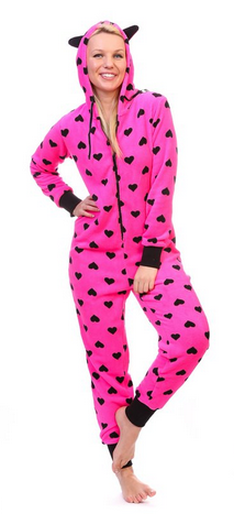 Totally Pink Women's Warm and Cozy Plush Onesie Pajama hearts