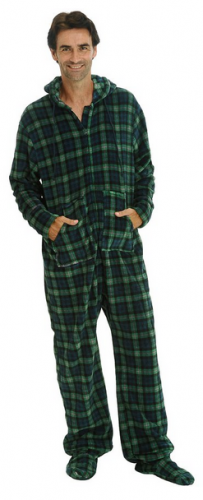 Del Rossa Men's Fleece Hooded Footed One Piece Onsie Pajamas