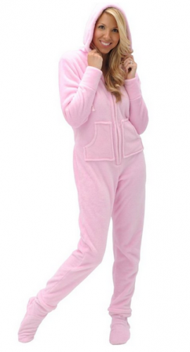 Del Rossa Women's Fleece Hooded Footed One Piece Onsie Pajamas