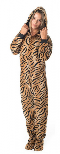 Footed Pajamas Tiger Stripes Adult Hoodie One Piece